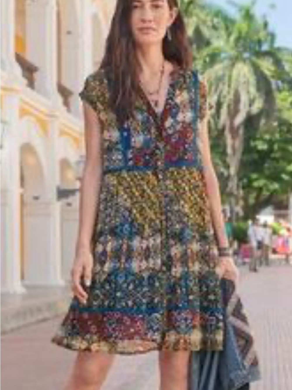 Sundance Strapless Multicolor Patchwork Print Dress